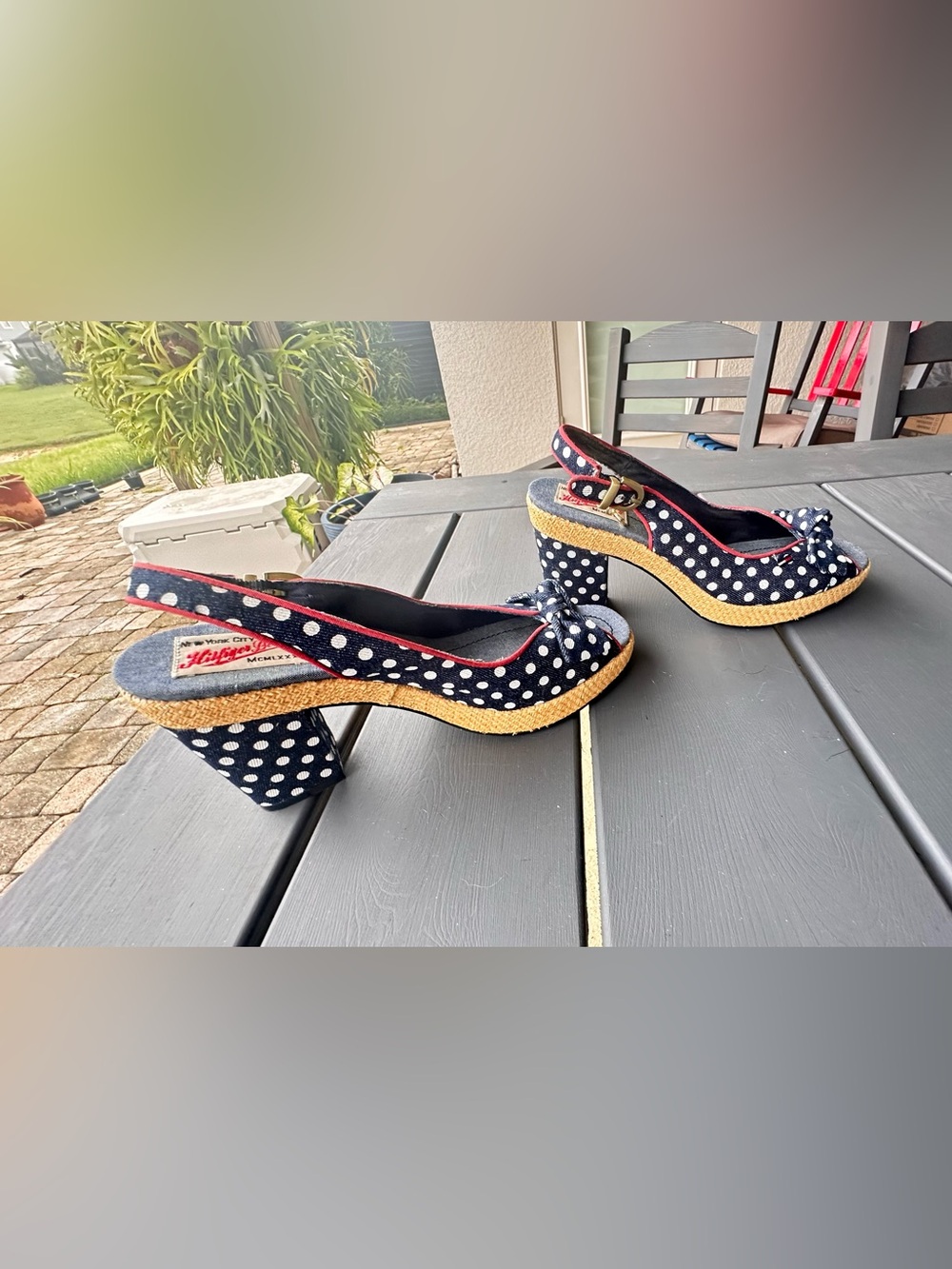 Tommy Hilfiger denim polka dot slingback wedge sandals sz 8.5 - Picture 3 of 10